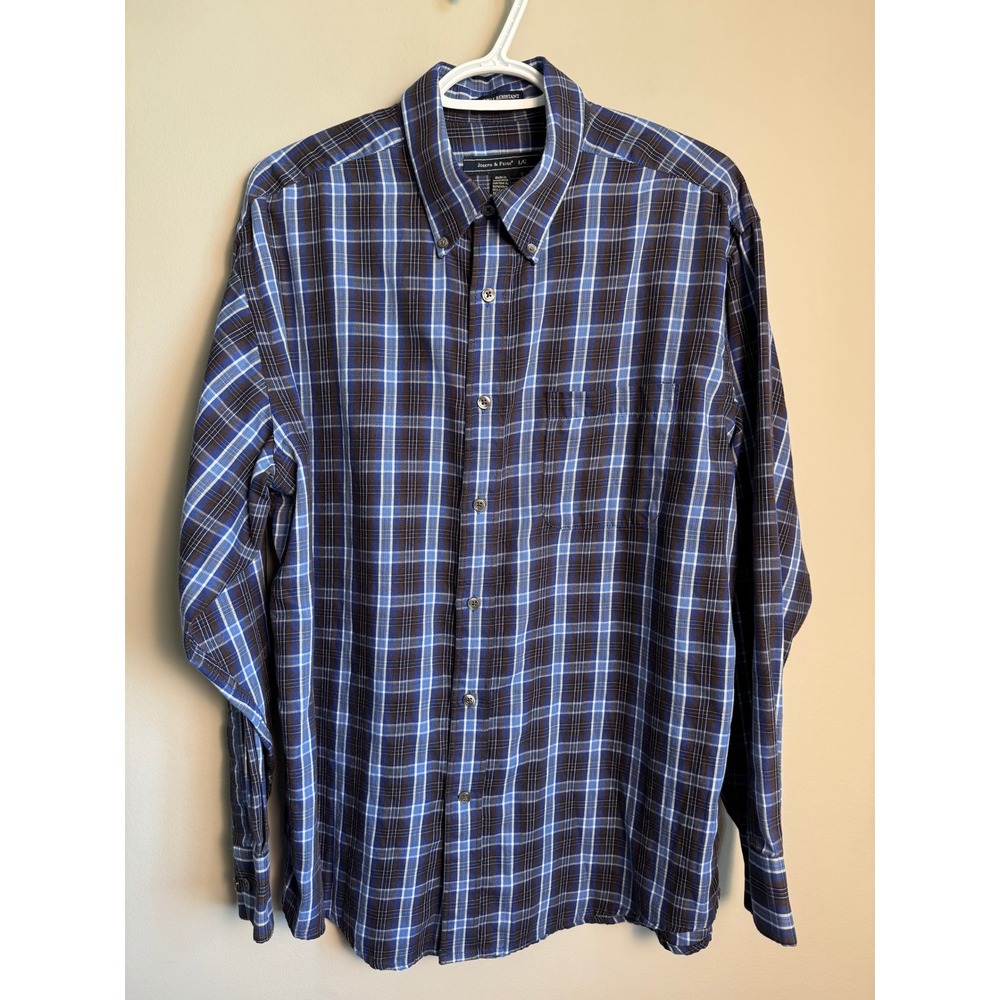 Joseph & Feiss Plaid Button Down Shirt L Wrinkle Resistant Office Casual Classic